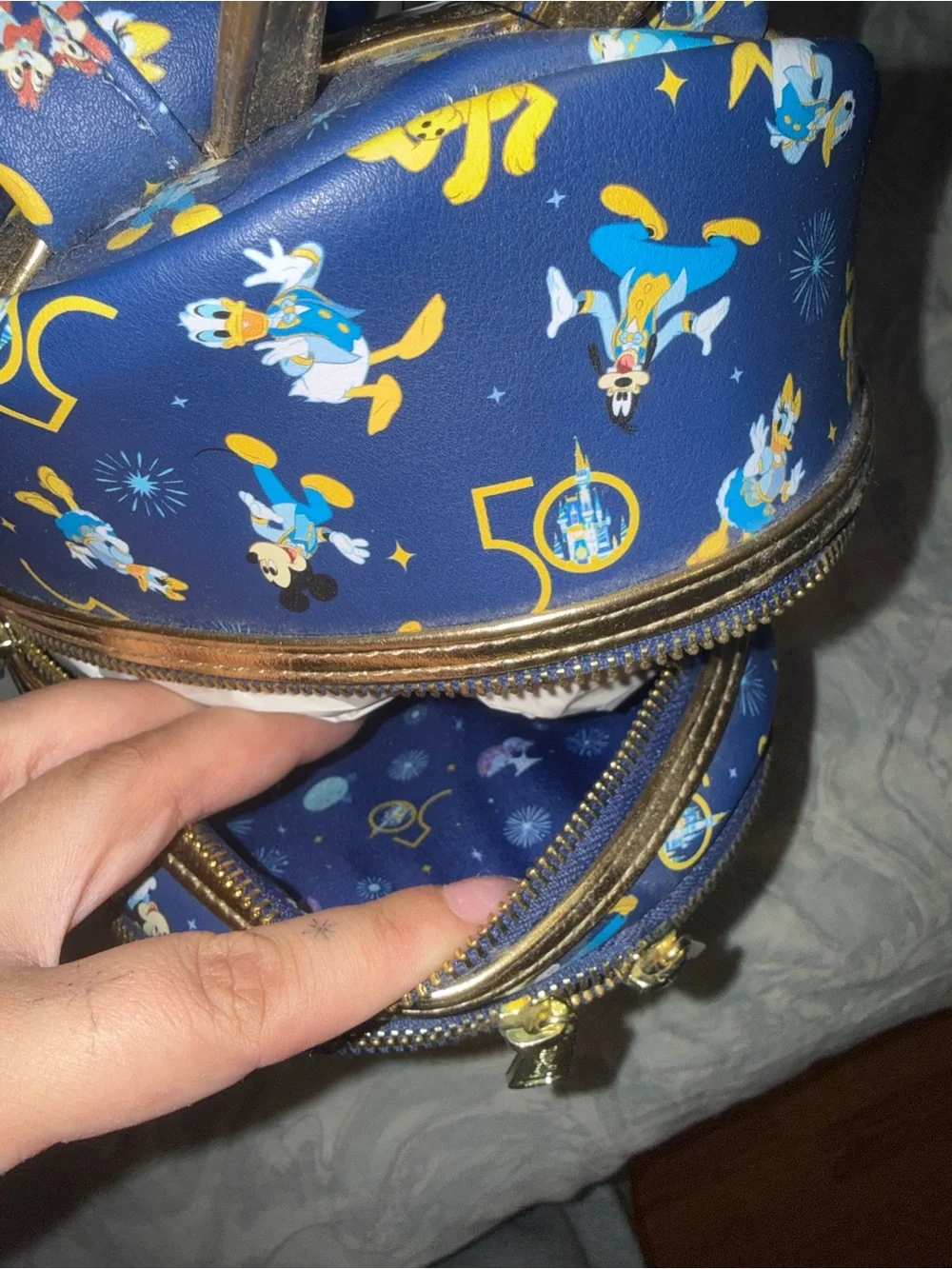 Loungefly Navy and Gold Disney Characters Mini Backpack